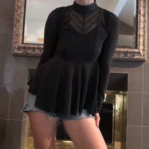 free people charcoal peplum blouse